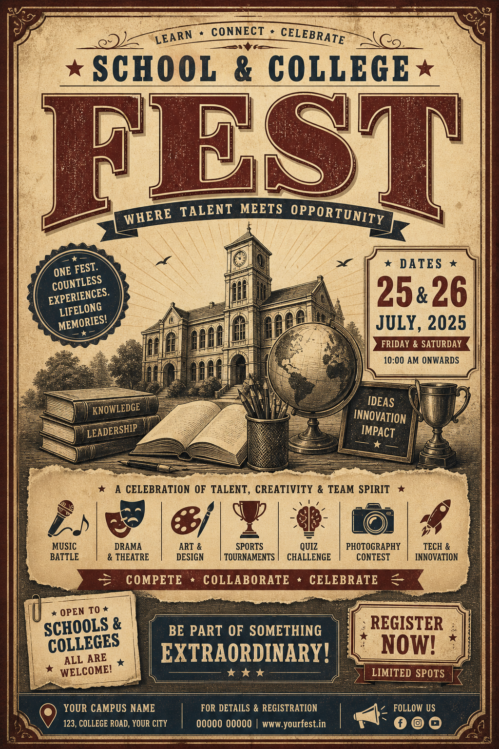 School &amp; College Fest Flyer — vintage style flyer