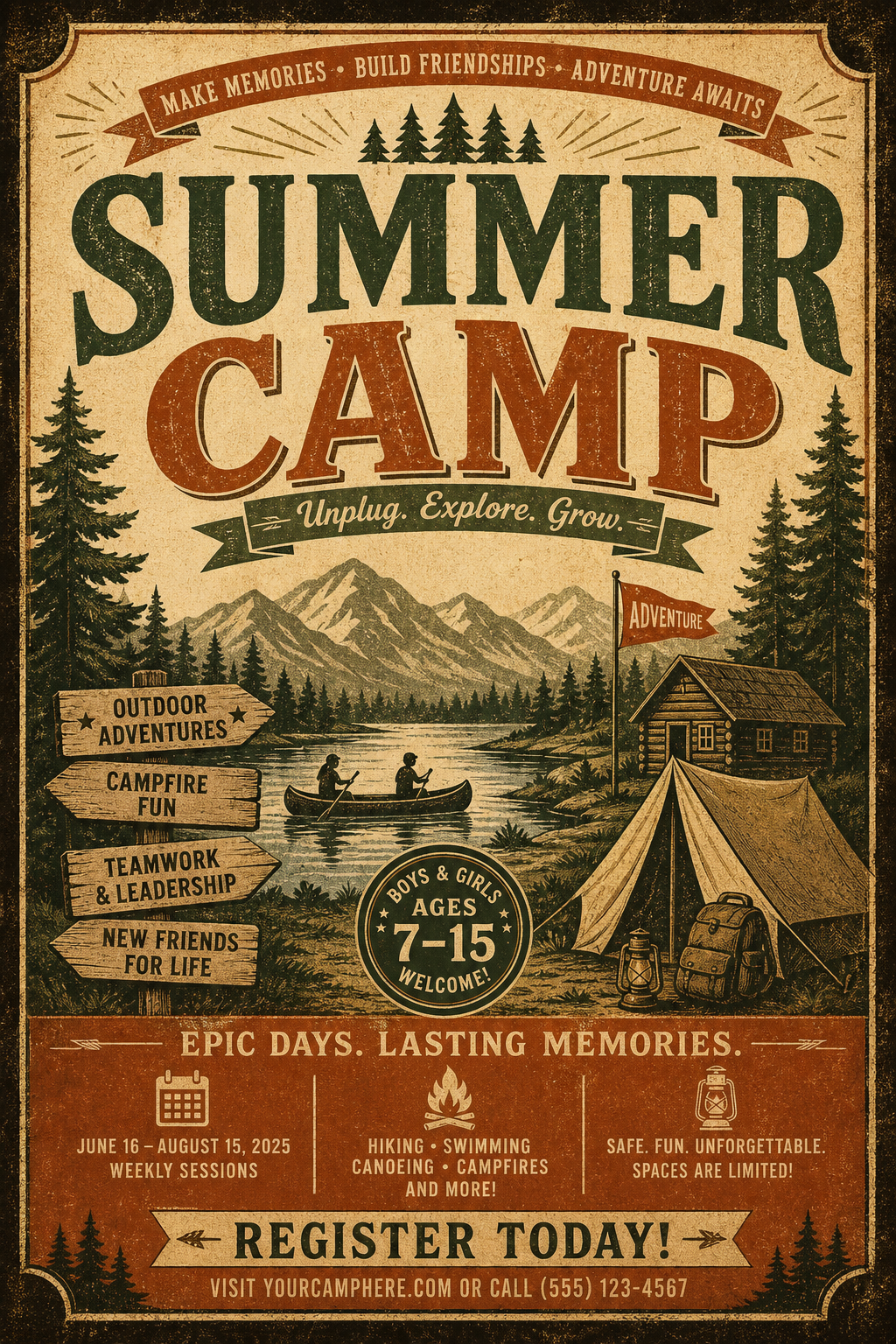 Summer Camp Flyer — vintage style flyer