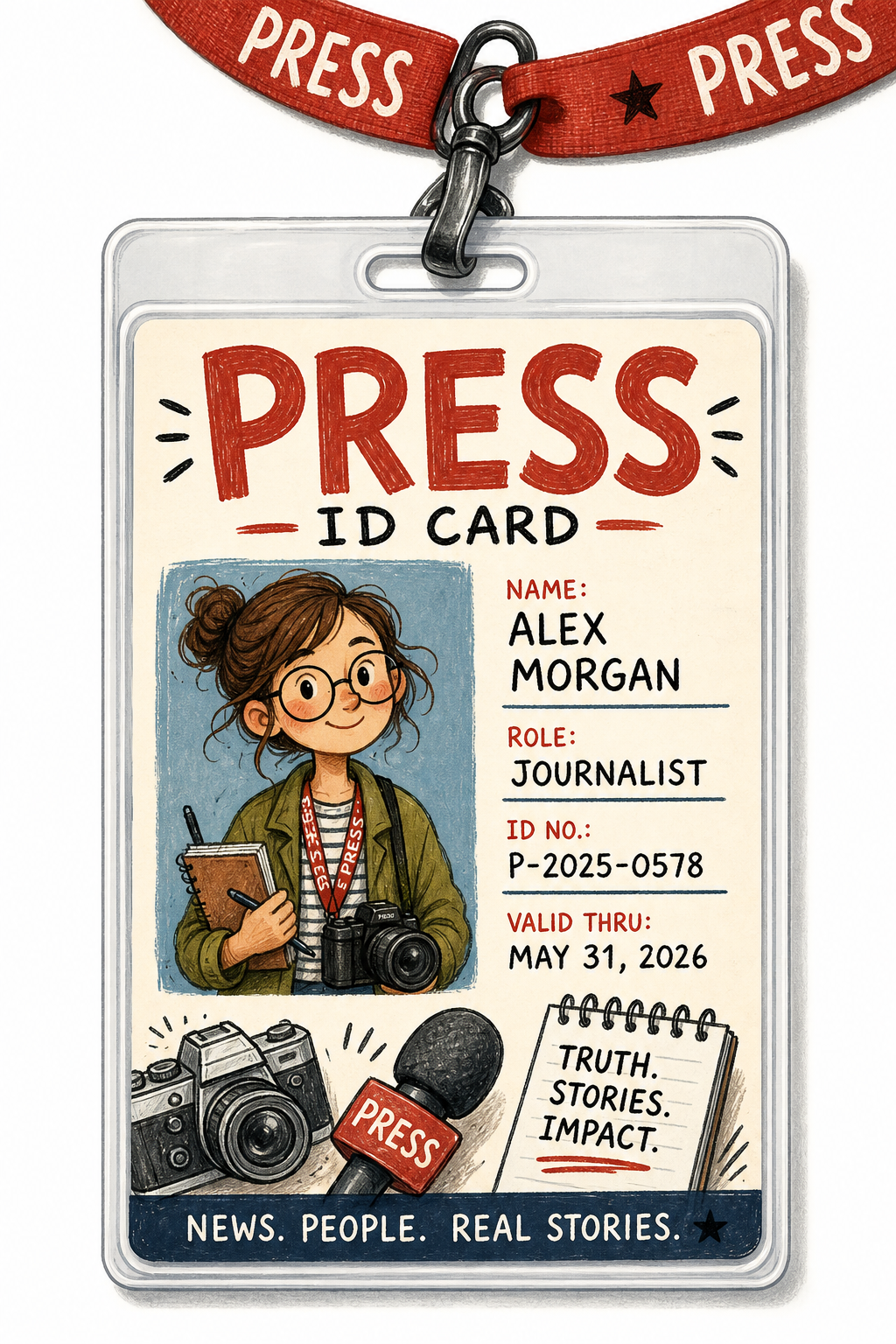 Press ID Card — illustration style id card