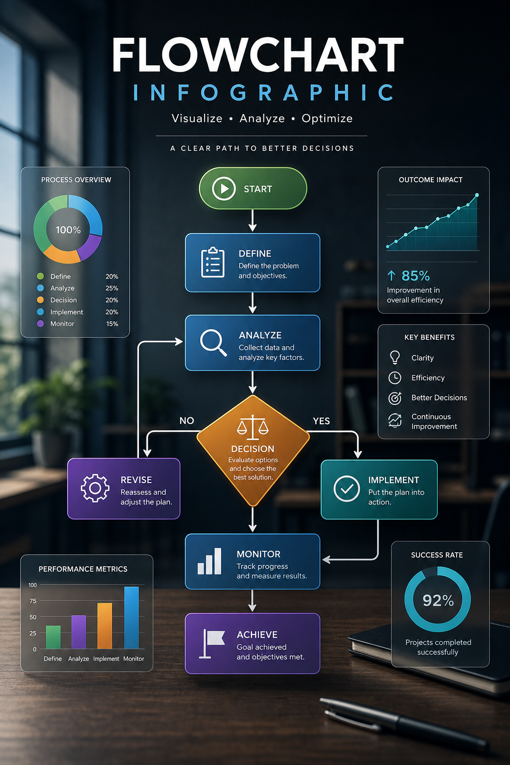 Flowchart Infographic — photo-realistic style infographic