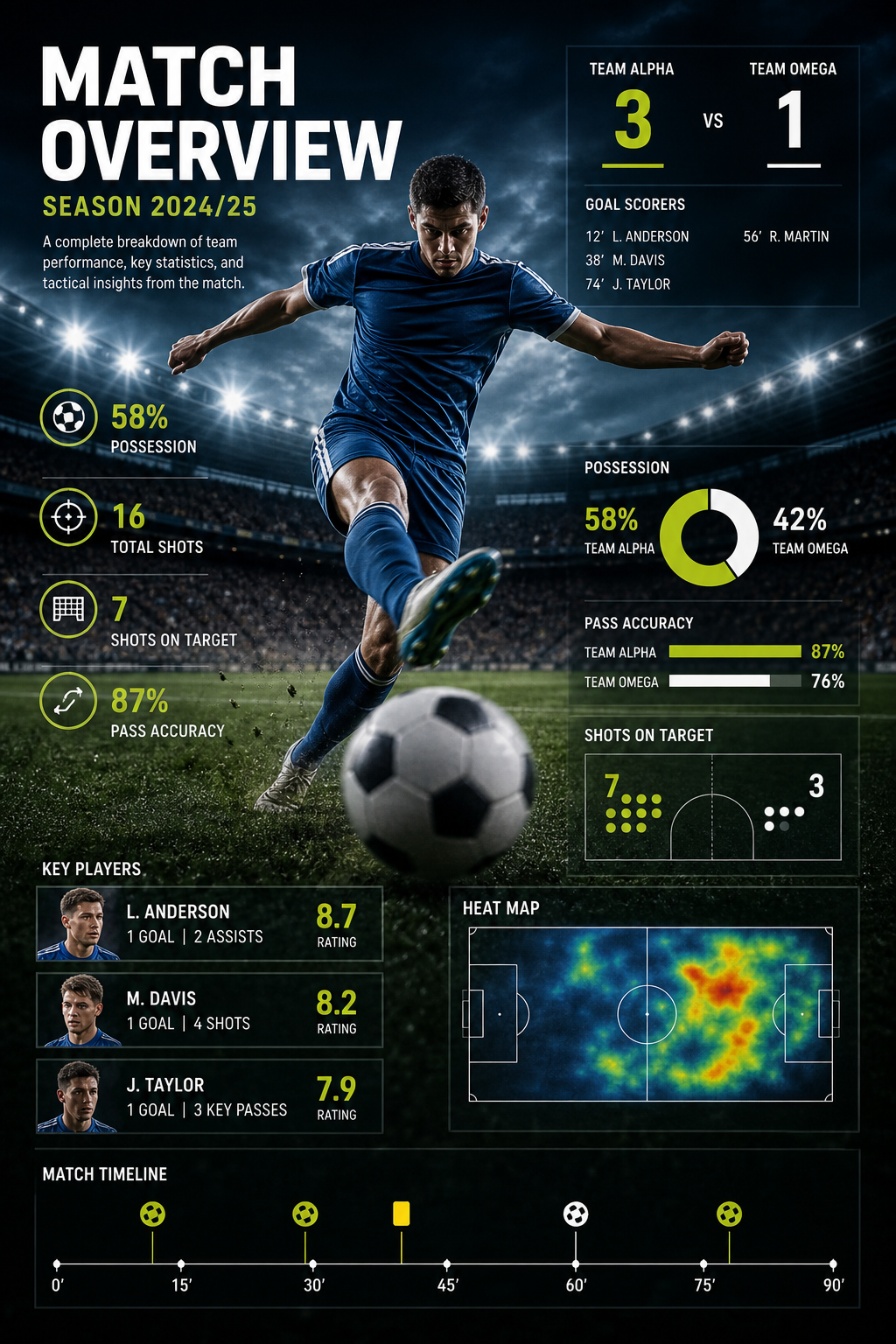 Sports Infographic — photo-realistic style infographic, featuring athletic action poses, stadium imagery, dynamic motion lines