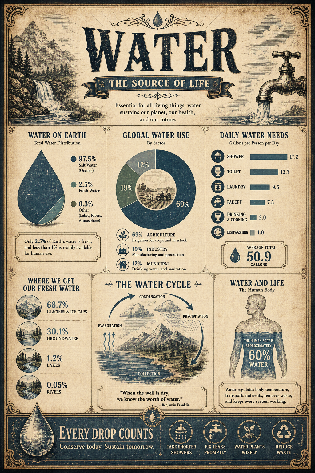 Water Infographic — vintage style infographic