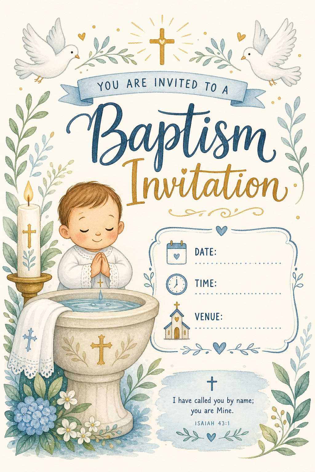 Baptism Invitation — illustration style invitation card