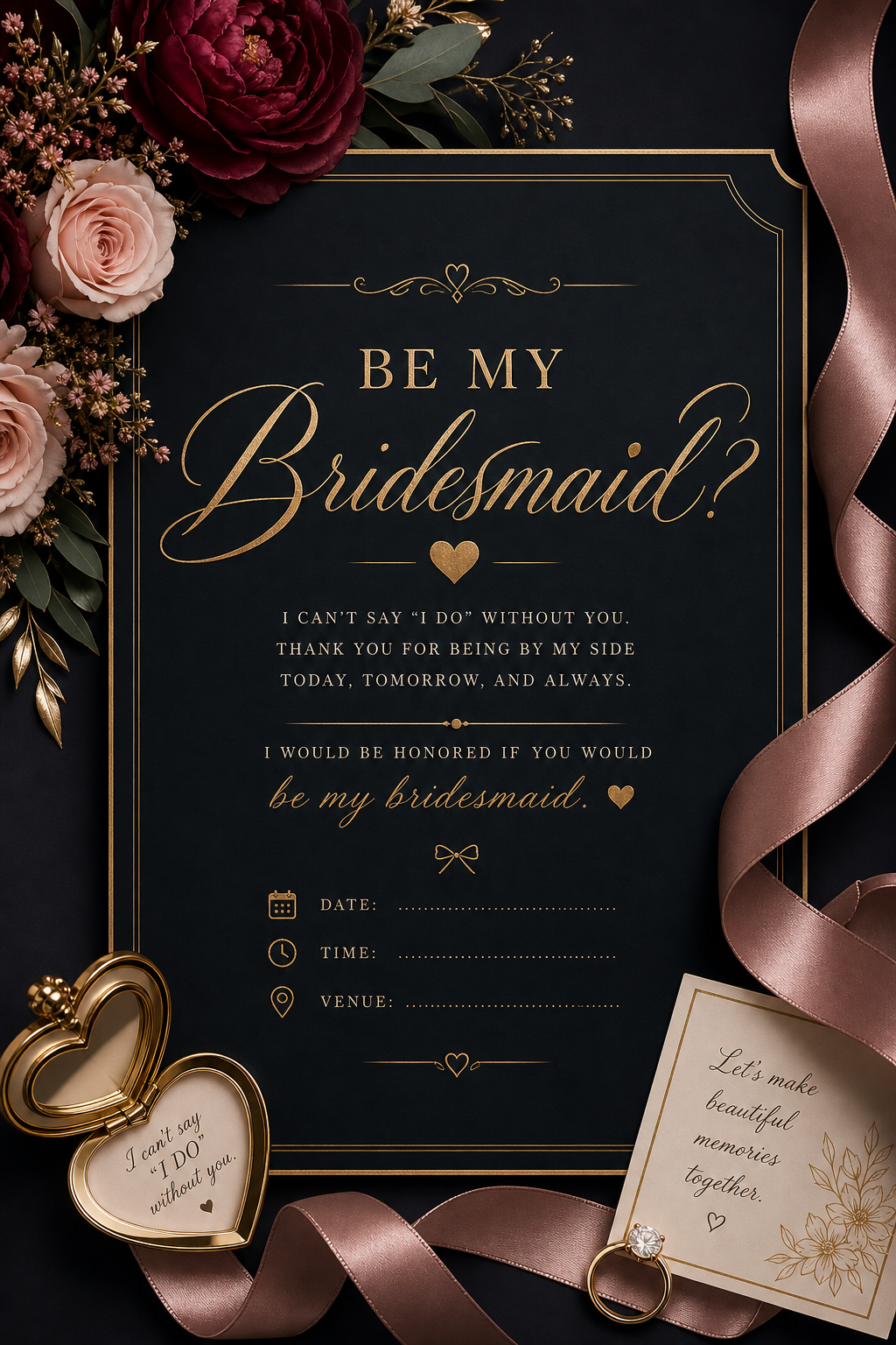 Be My Bridesmaid Invitation — elegant style invitation card