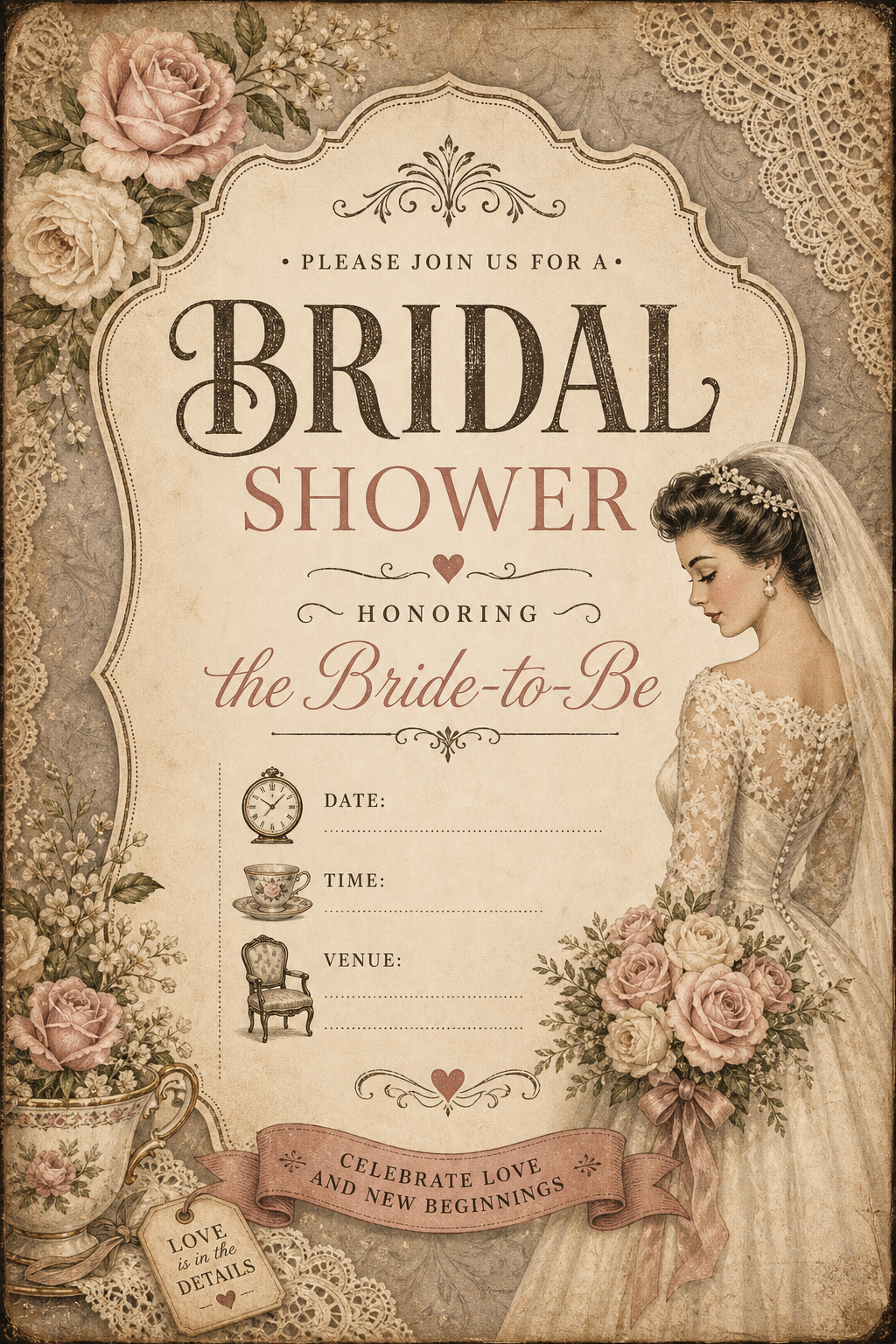 Bridal Shower Invitation — vintage style invitation card