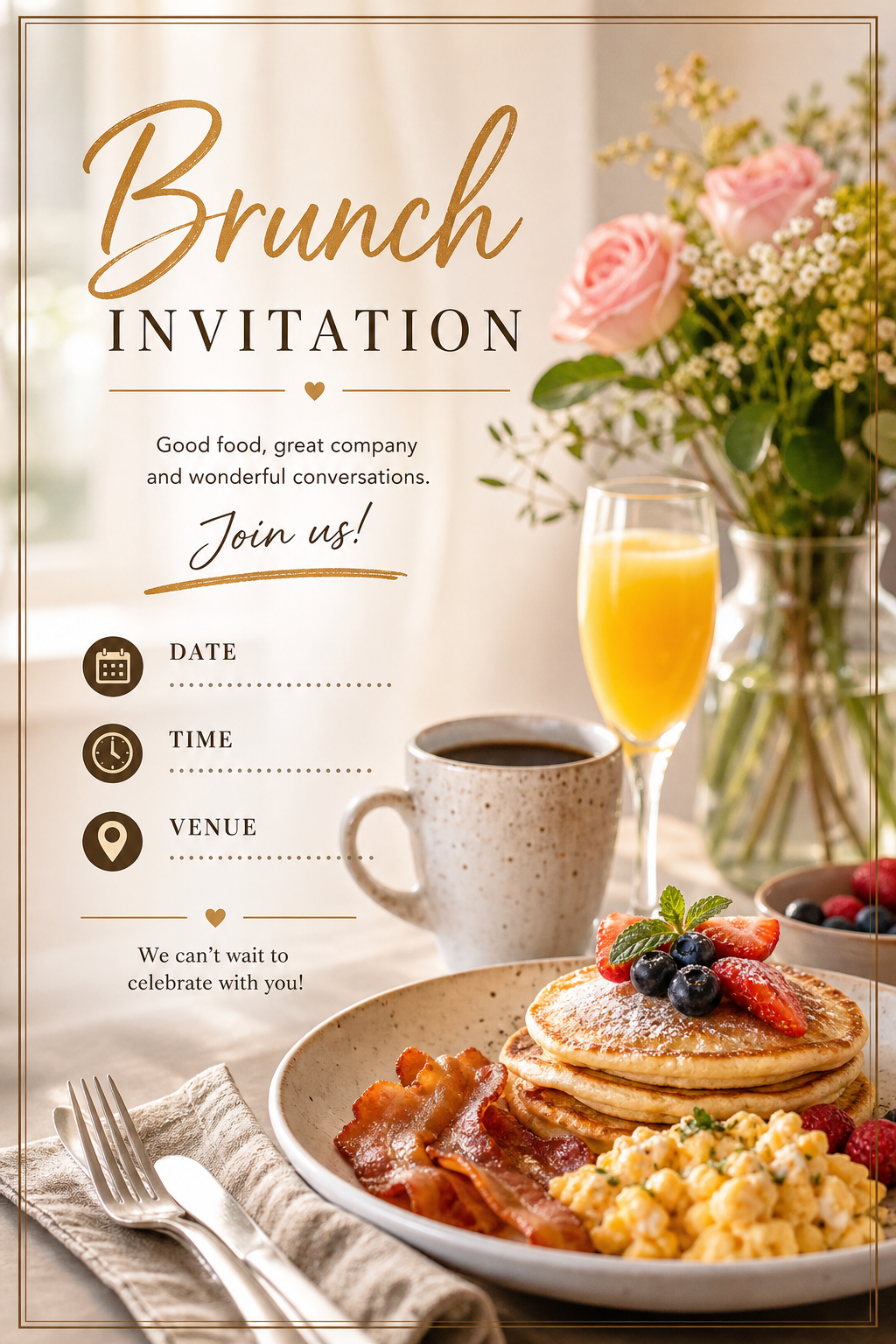 Brunch Invitation — photo-realistic style invitation card