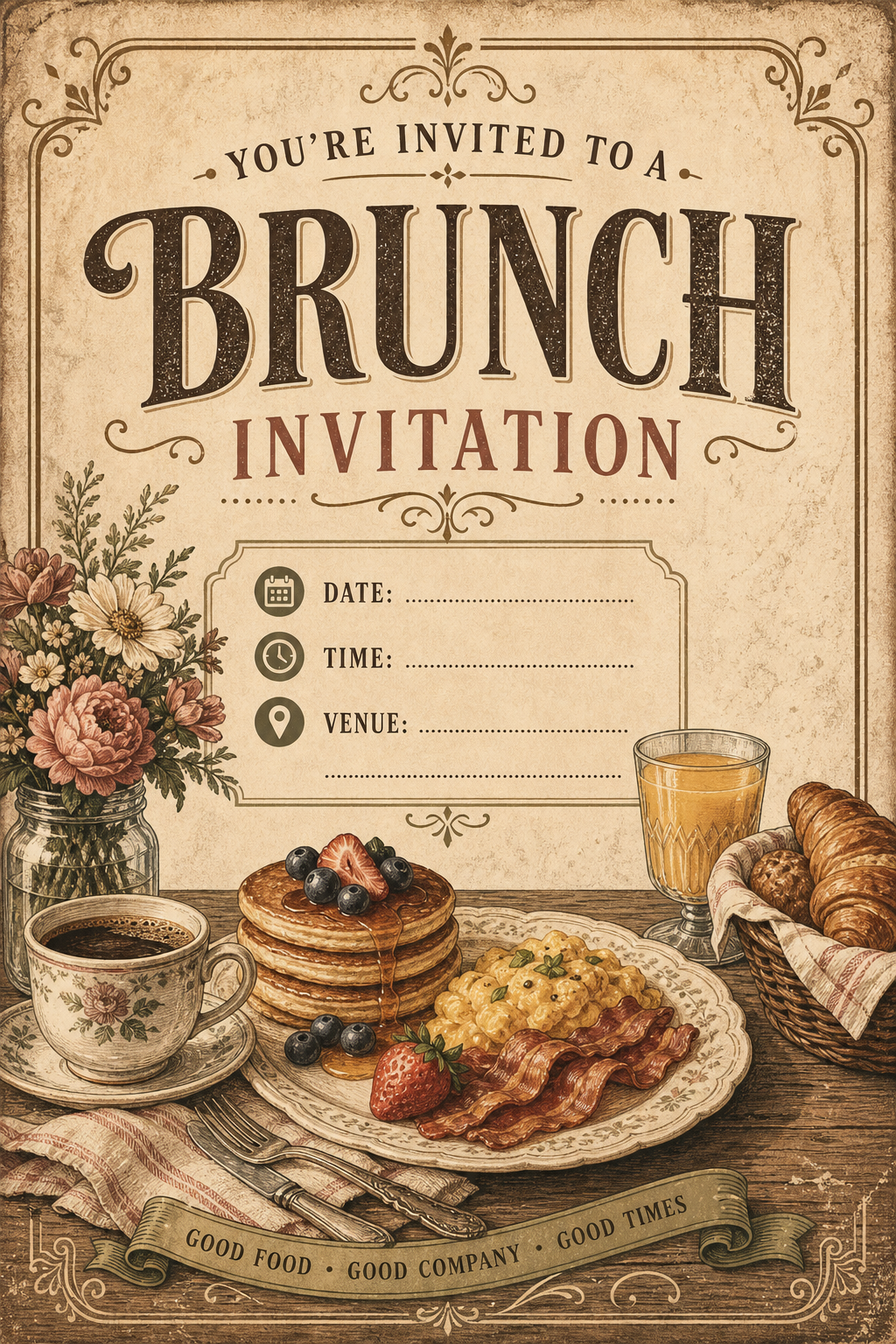 Brunch Invitation — vintage style invitation card