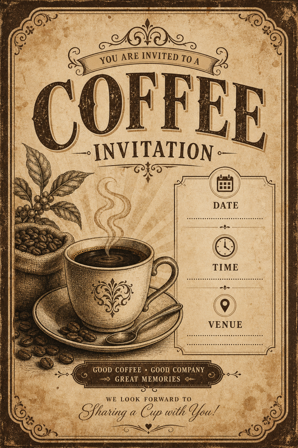 Coffee Invitation — vintage style invitation card