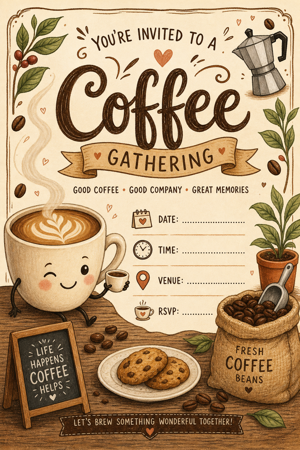 Coffee Invitation — illustration style invitation card