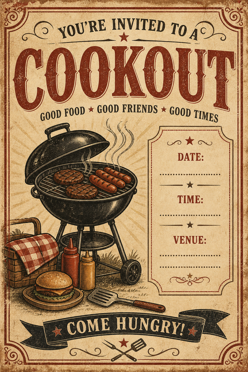 Cookout Invitation — vintage style invitation card