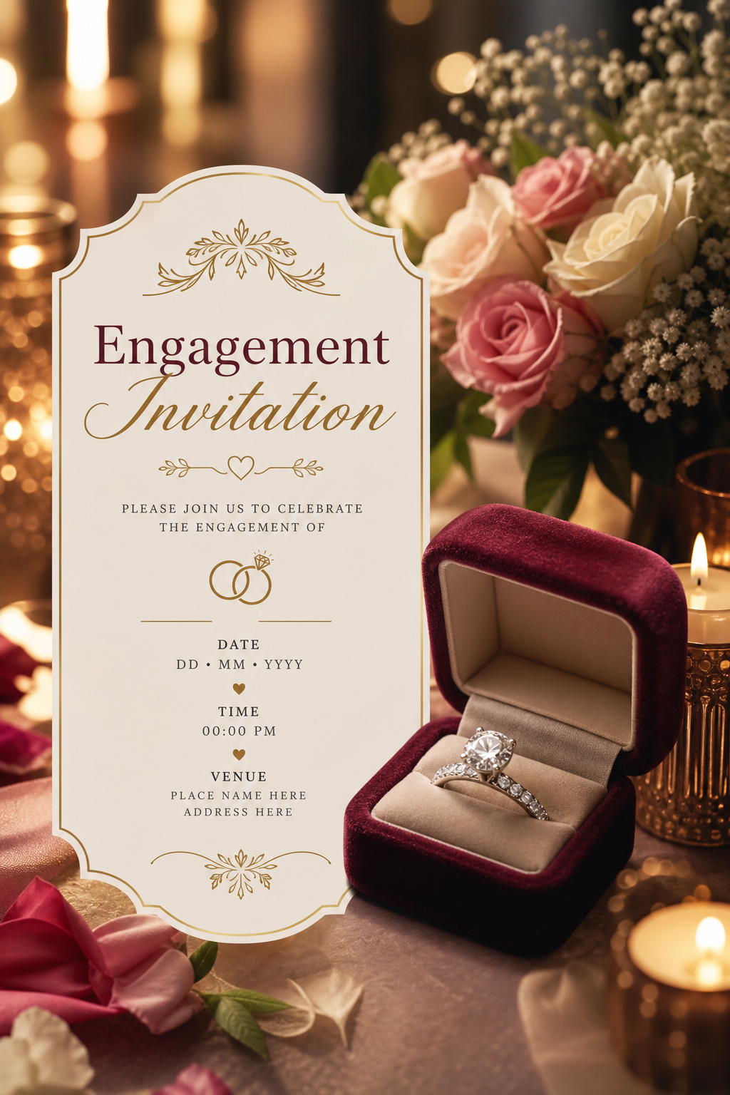 Engagement Invitation — photo-realistic style invitation card
