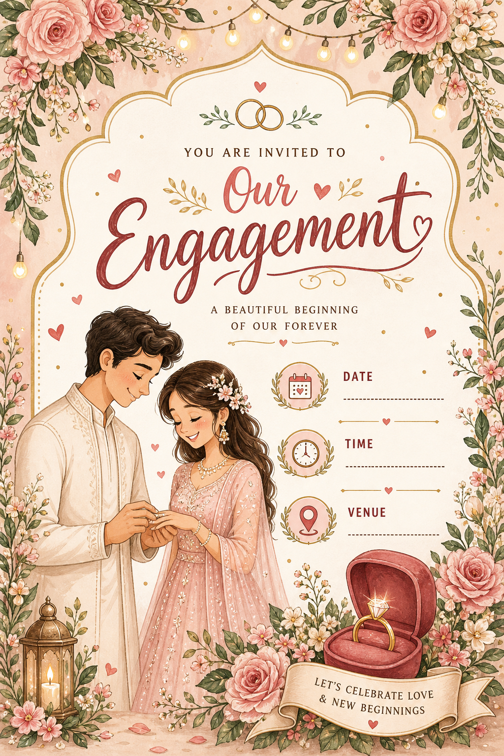 Engagement Invitation — illustration style invitation card