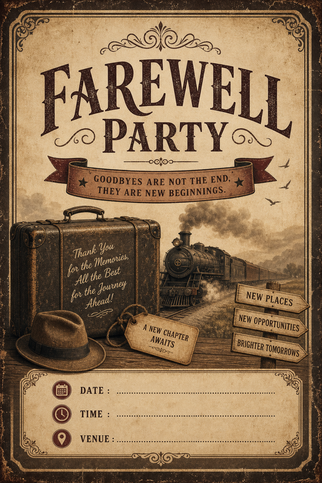 Farewell Party — vintage style invitation card