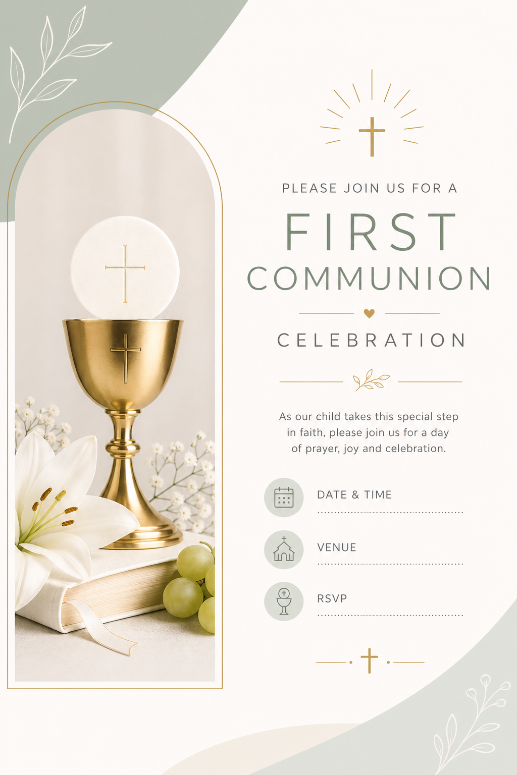 First Communion Invitation — modern style invitation card