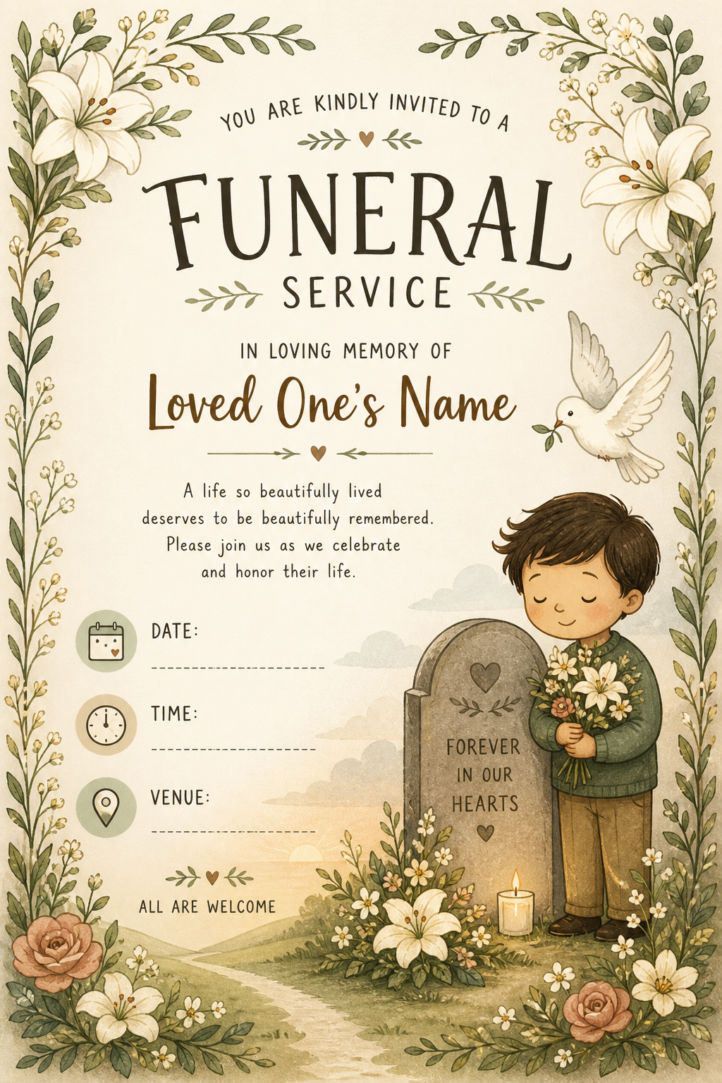 Funeral Invitation — illustration style invitation card