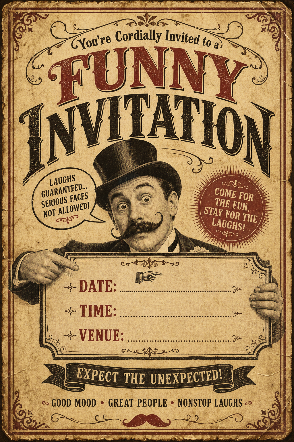 Funny Invitation — vintage style invitation card