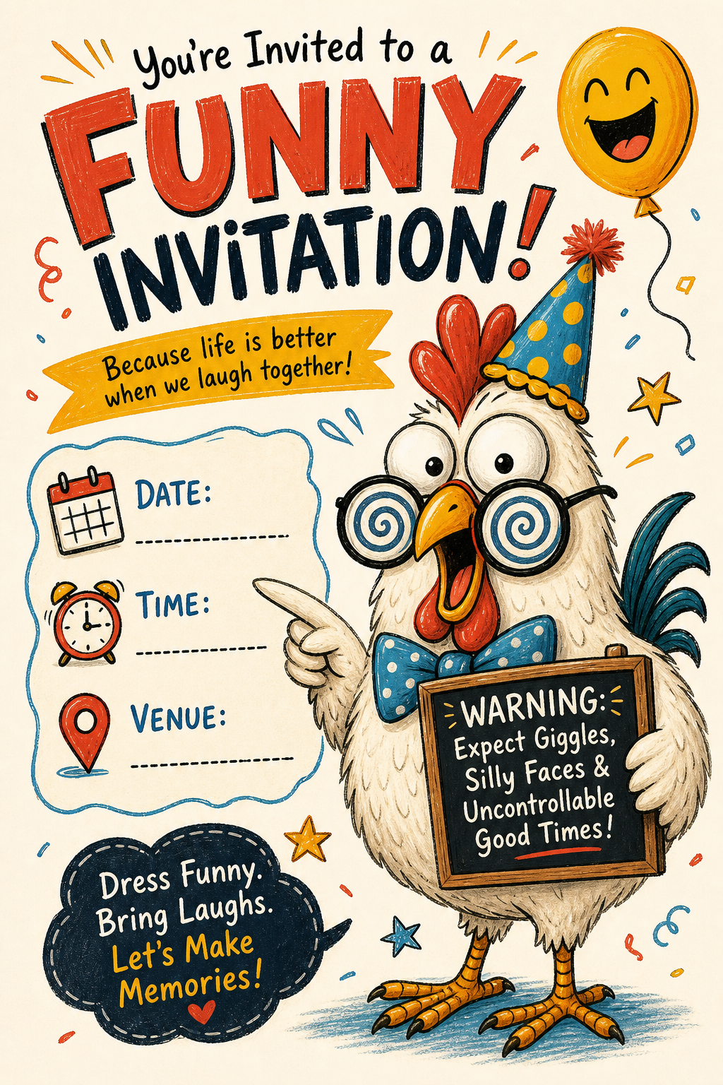 Funny Invitation — illustration style invitation card