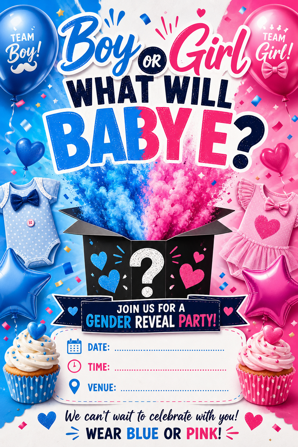 Gender Reveal Invitation — vibrant style invitation card