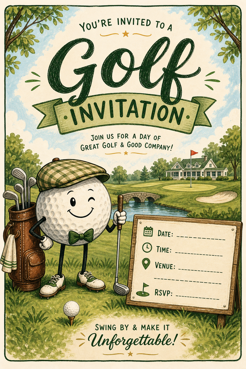 Golf Invitation — illustration style invitation card