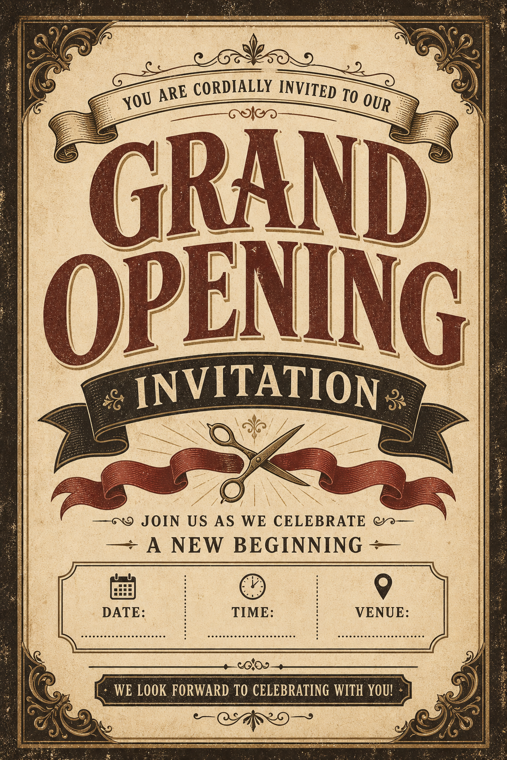 Grand Opening Invitation — vintage style invitation card