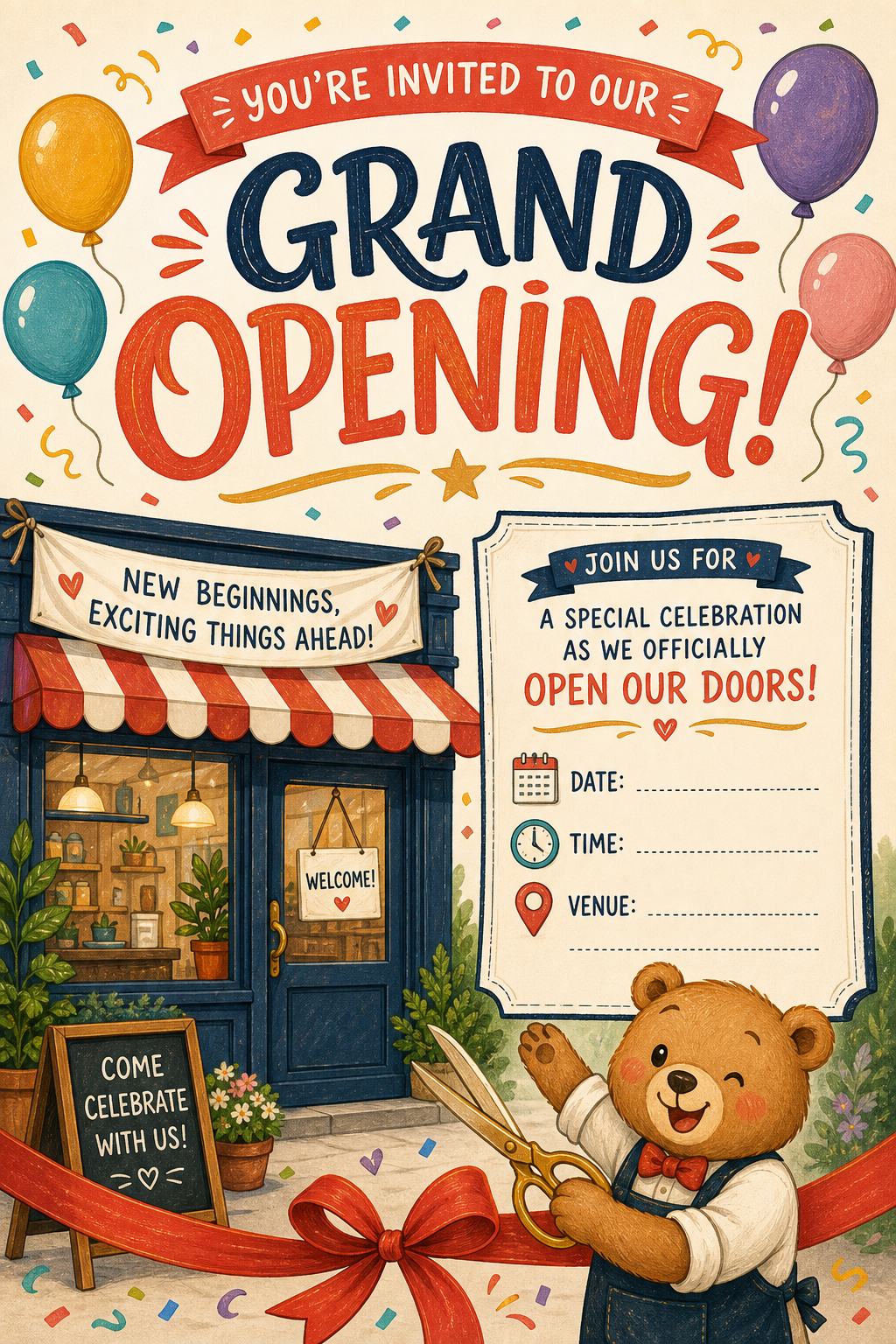 Grand Opening Invitation — illustration style invitation card