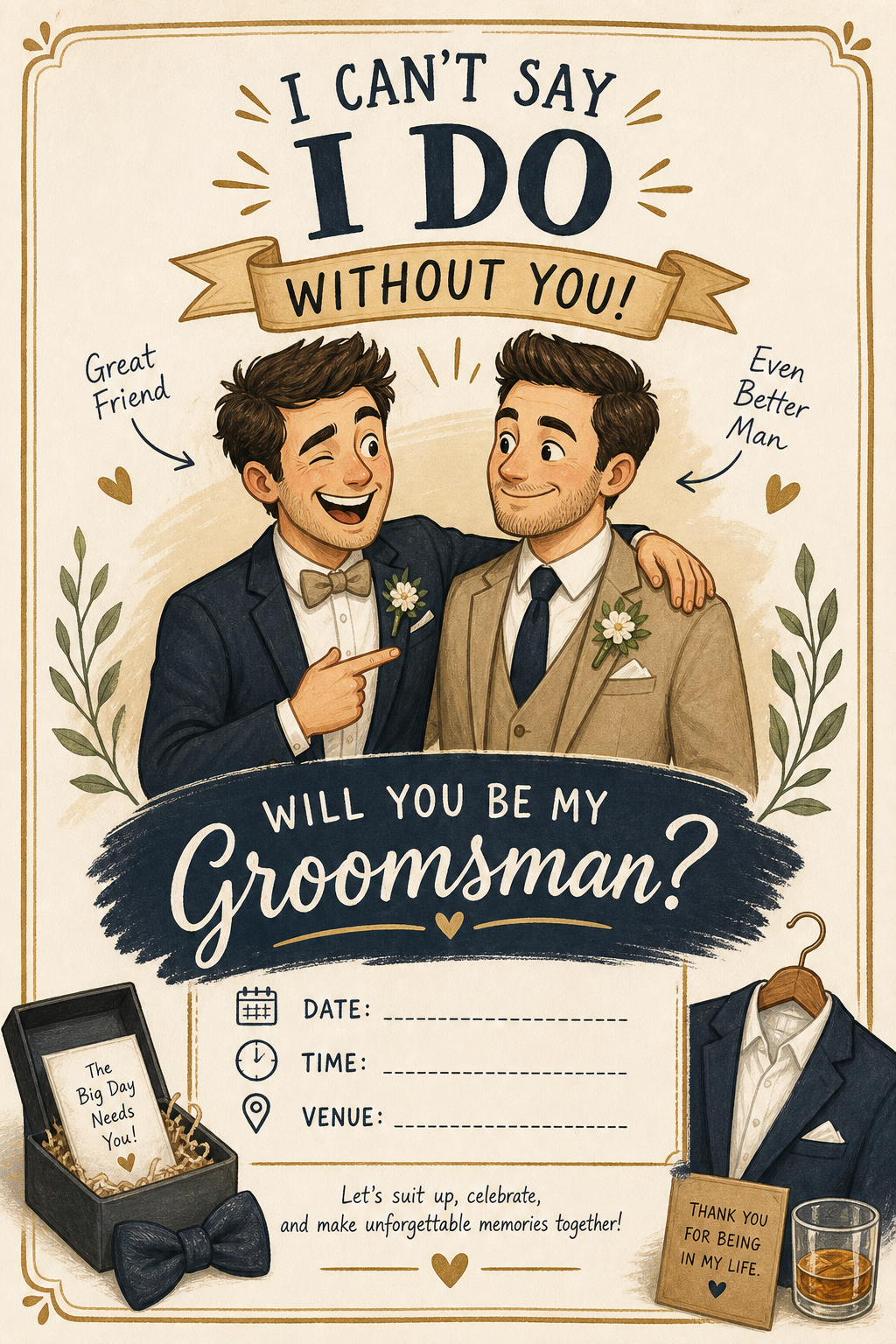 Groomsman Invitation — illustration style invitation card