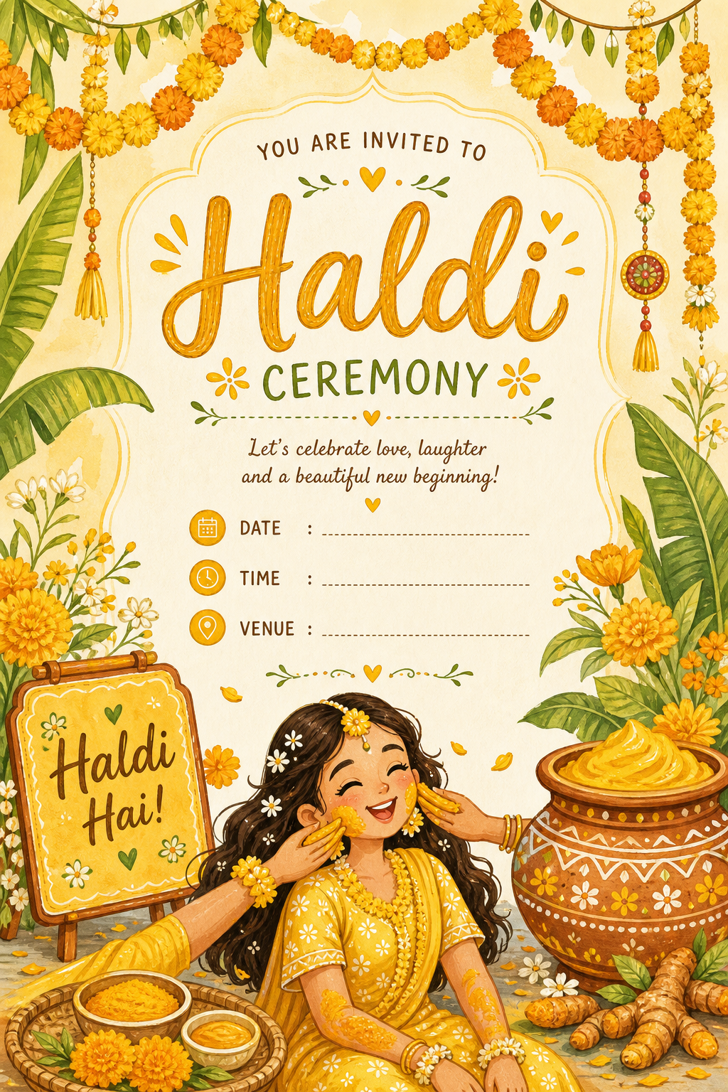 Haldi Invitation — illustration style invitation card