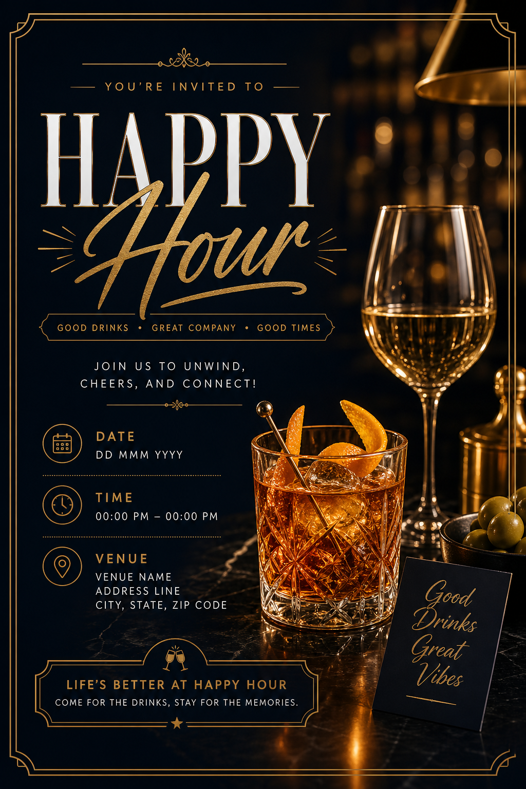 Happy Hour Invitation — elegant style invitation card