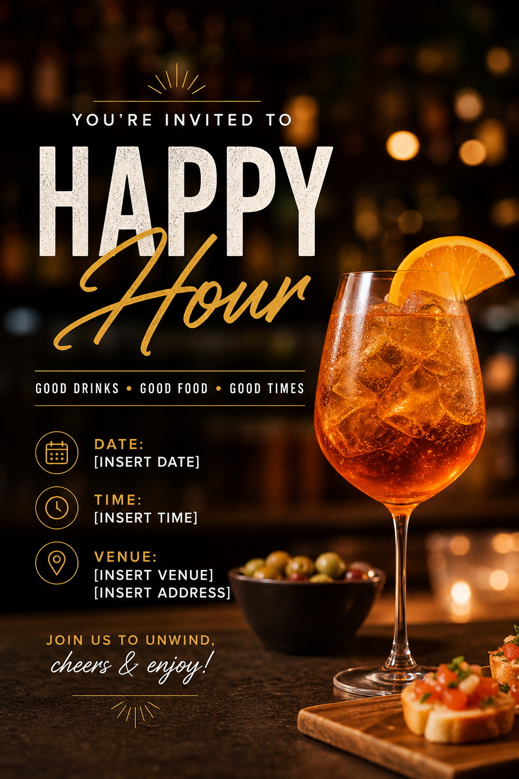 Happy Hour Invitation — photo-realistic style invitation card