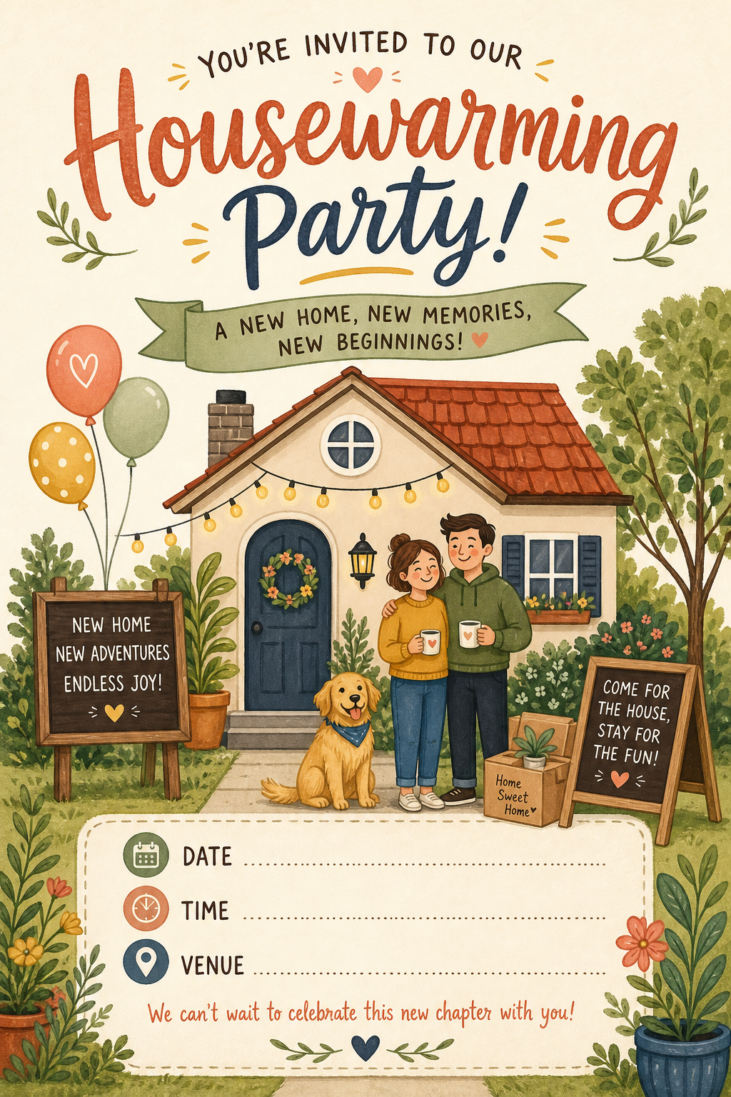 Housewarming Invitation — illustration style invitation card