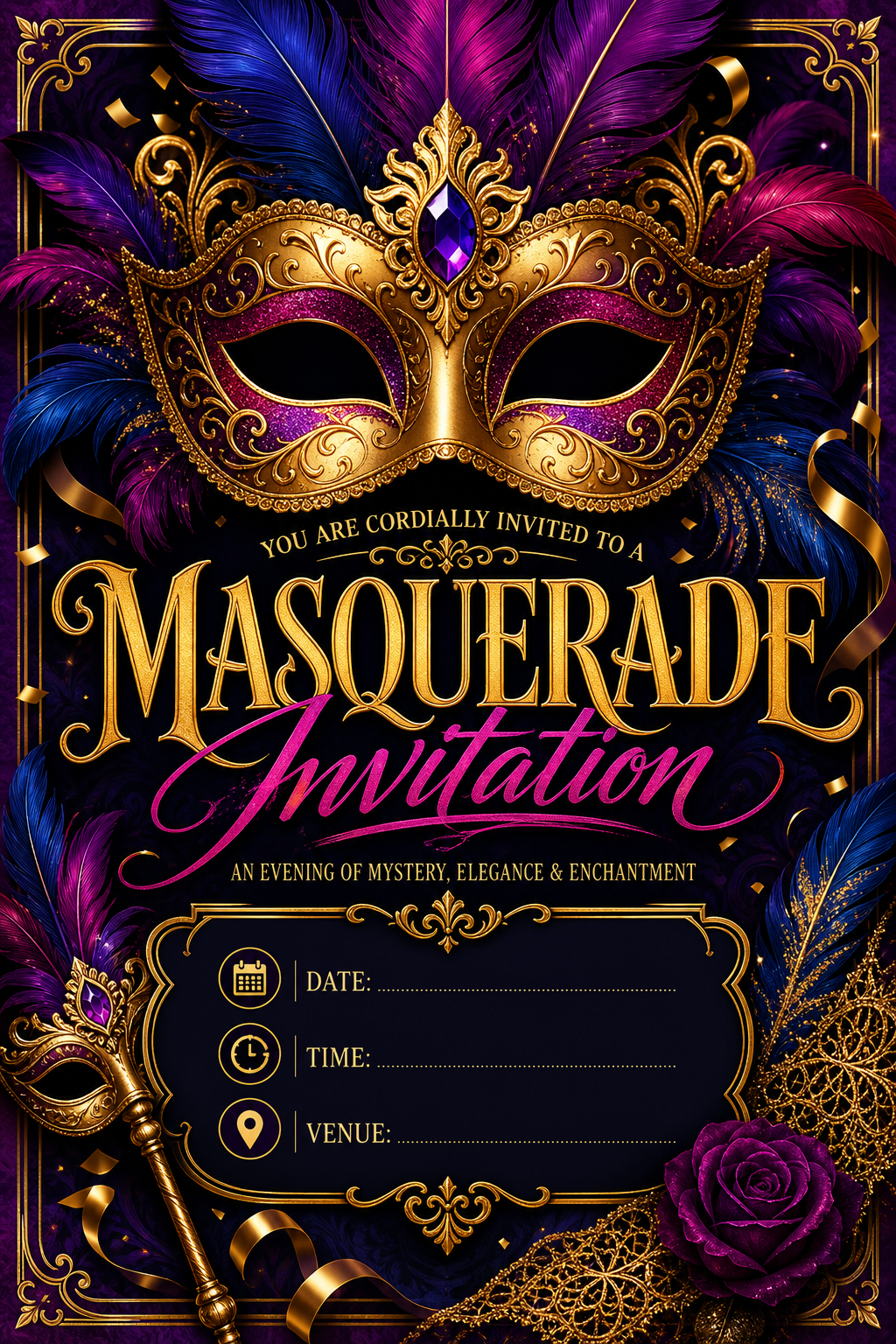 Masquerade Invitation — vibrant style invitation card