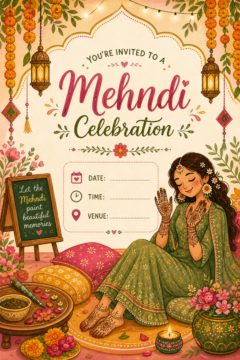 Mehndi Invitation — illustration style invitation card