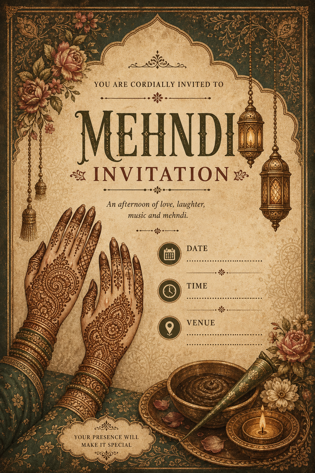 Mehndi Invitation — vintage style invitation card