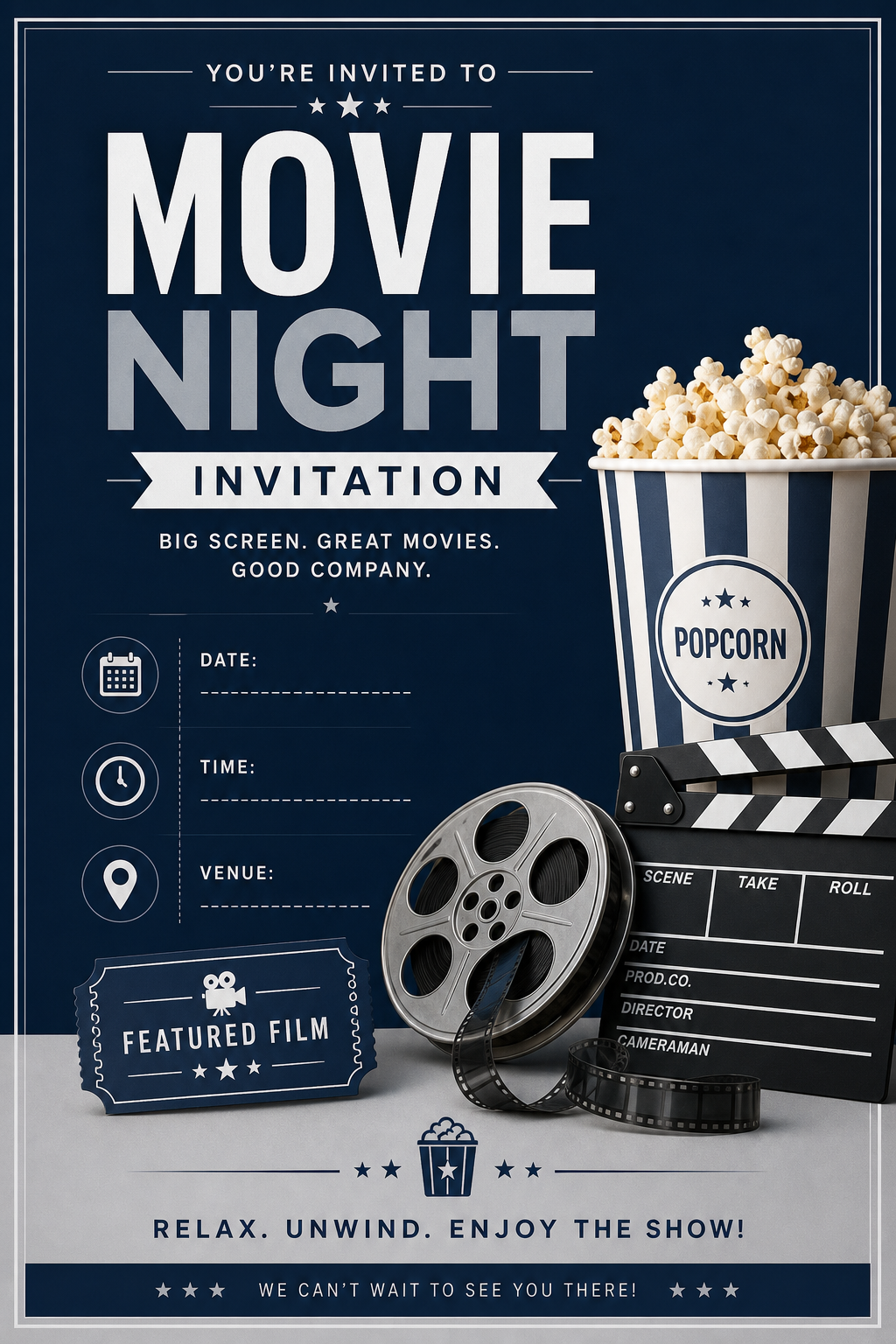 Movie Night Invitation — corporate style invitation card