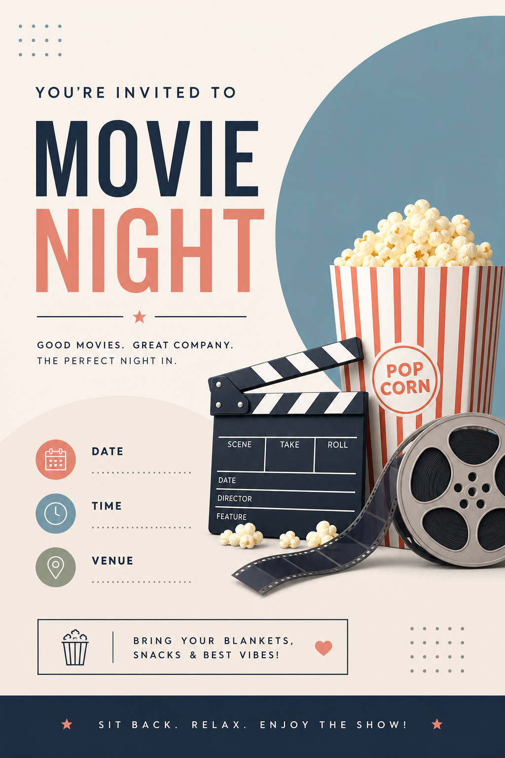 Movie Night Invitation — modern style invitation card