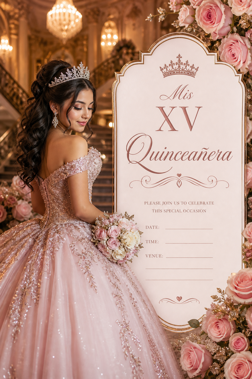 Quinceanera Invitation — photo-realistic style invitation card