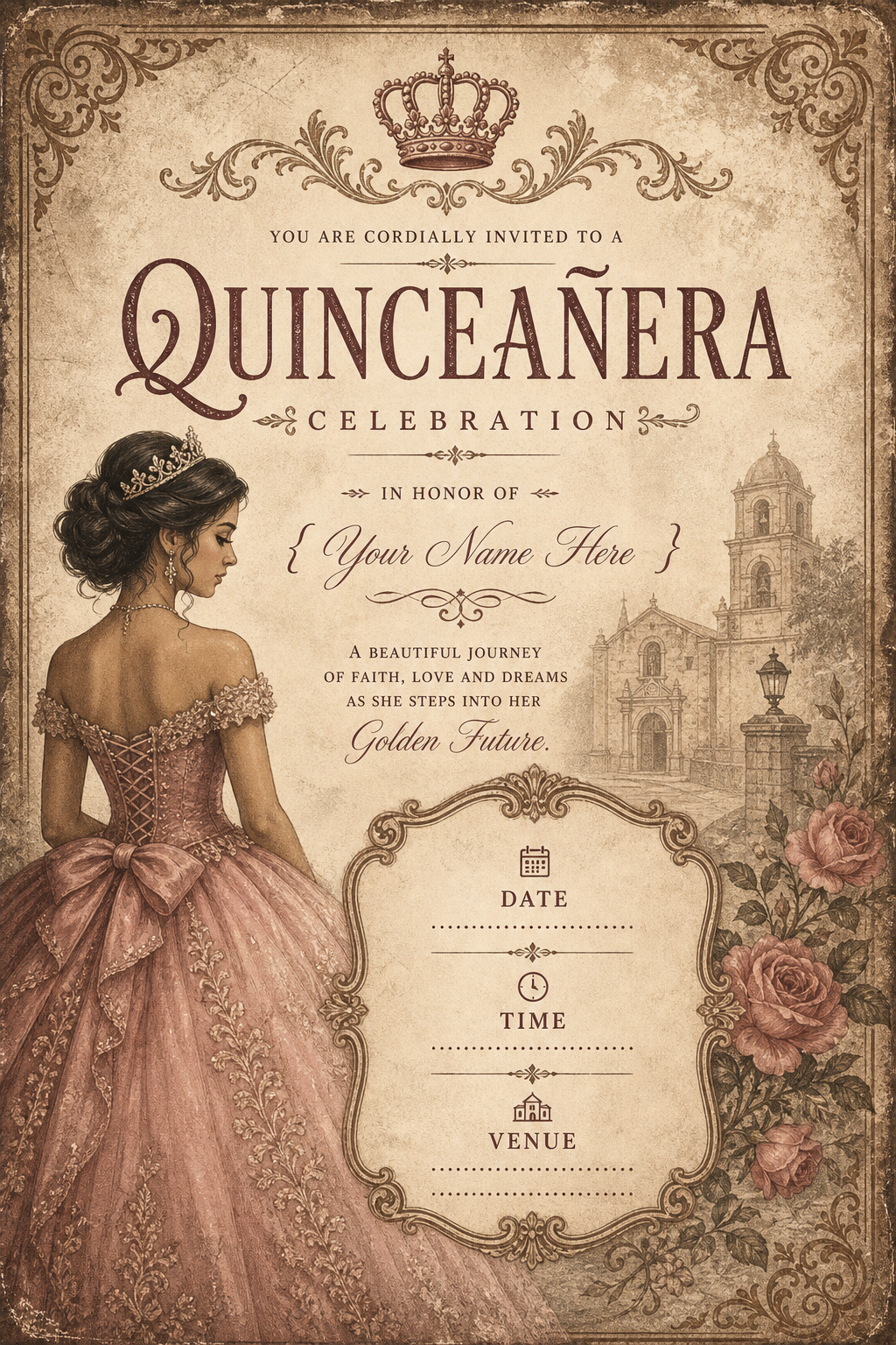 Quinceanera Invitation — vintage style invitation card