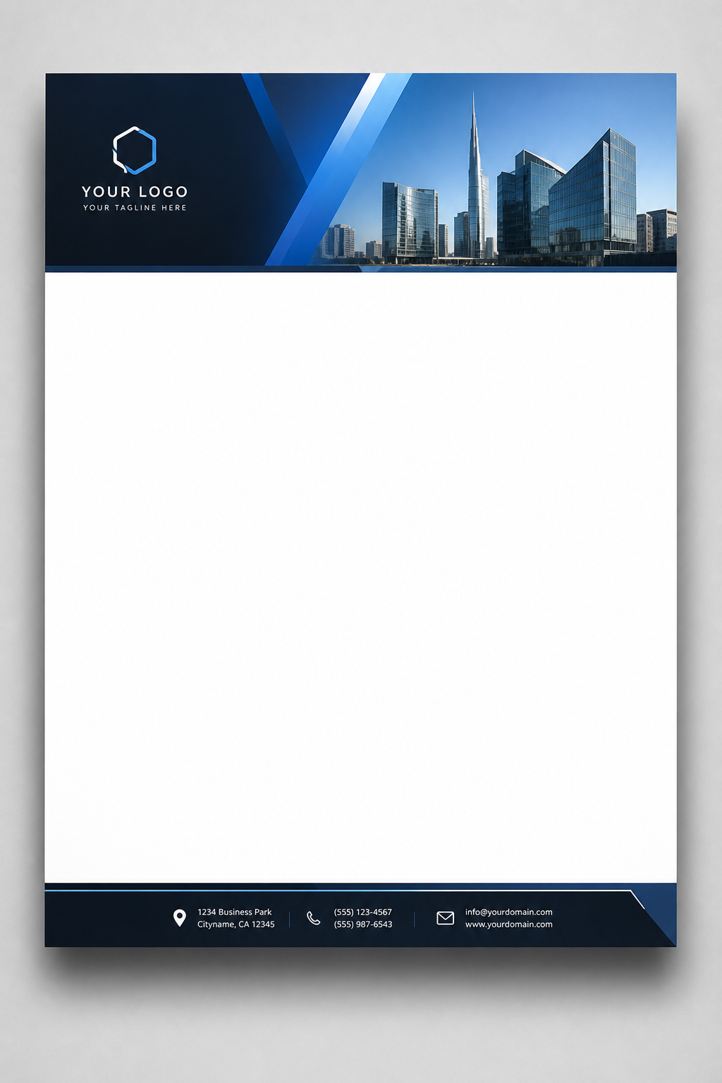 Professional Letterhead — photo-realistic style letterhead, featuring corporate gradient, clean grid layout, professional palette