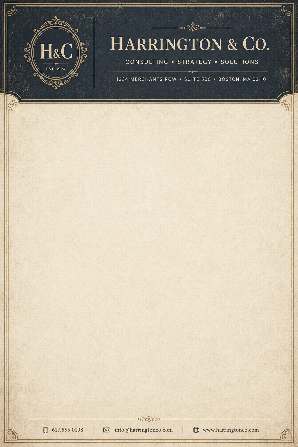 Professional Letterhead — vintage style letterhead, featuring corporate gradient, clean grid layout, professional palette