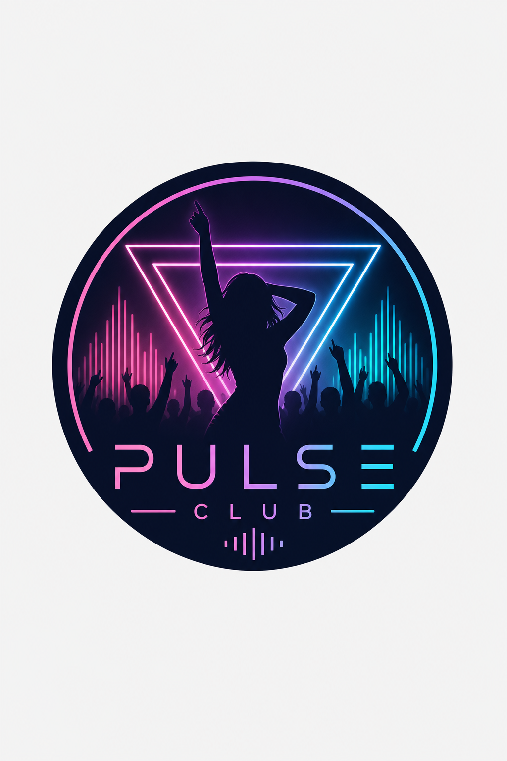 Club Logo — modern style logo concept, featuring neon lights, dance imagery, dark background with bright accents