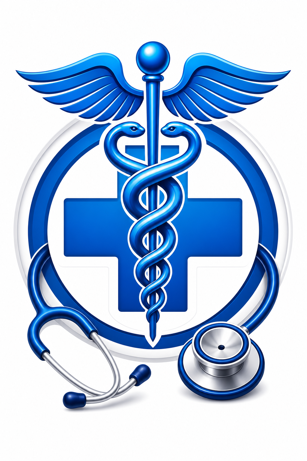 Doctor Logo — vibrant style logo concept, featuring medical caduceus, stethoscope, clean white/blue palette, healthcare imagery