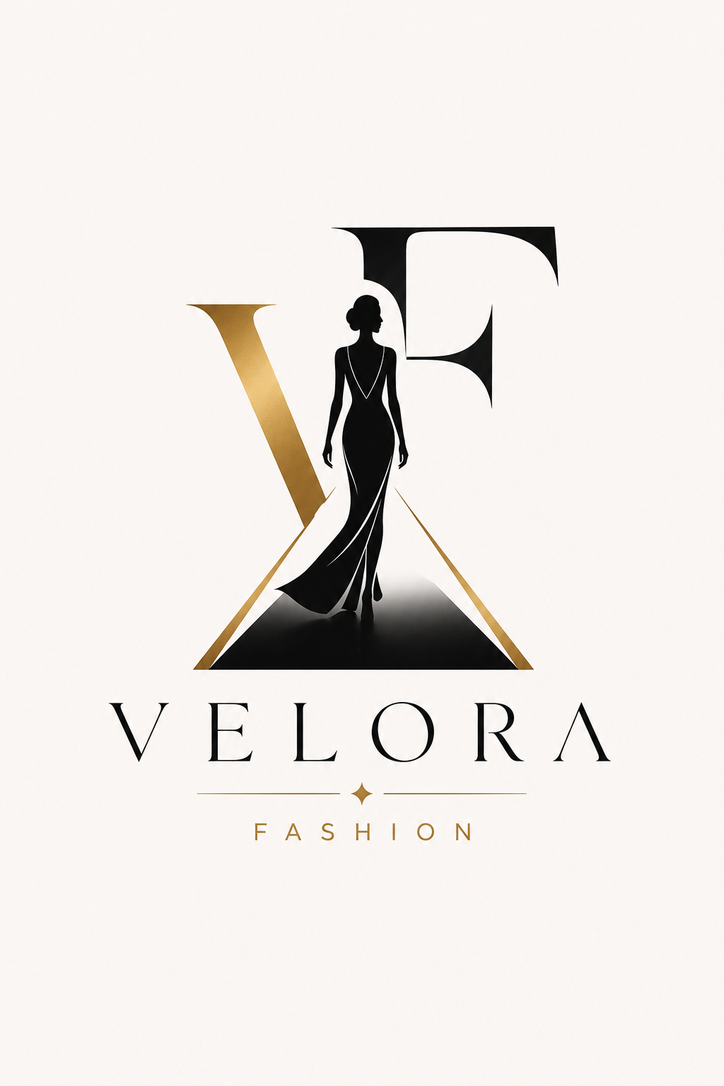 Fashion Logo — elegant style logo concept, featuring model silhouette, runway, minimal modern aesthetic, monochrome with bold accent