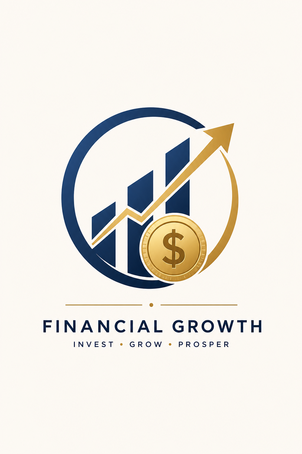 Finance Poster — modern style logo concept, featuring graphs going up, dollar/coin imagery, navy and gold palette, professional layout