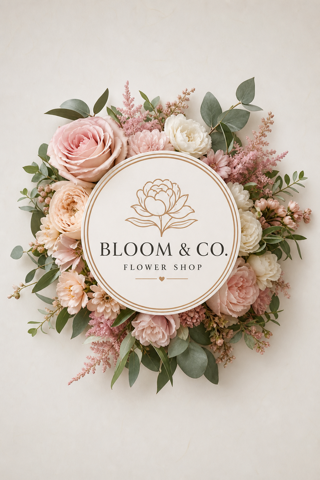 Flower Shop Logo — photo-realistic style logo concept, featuring botanical floral imagery, garden palette, organic curves