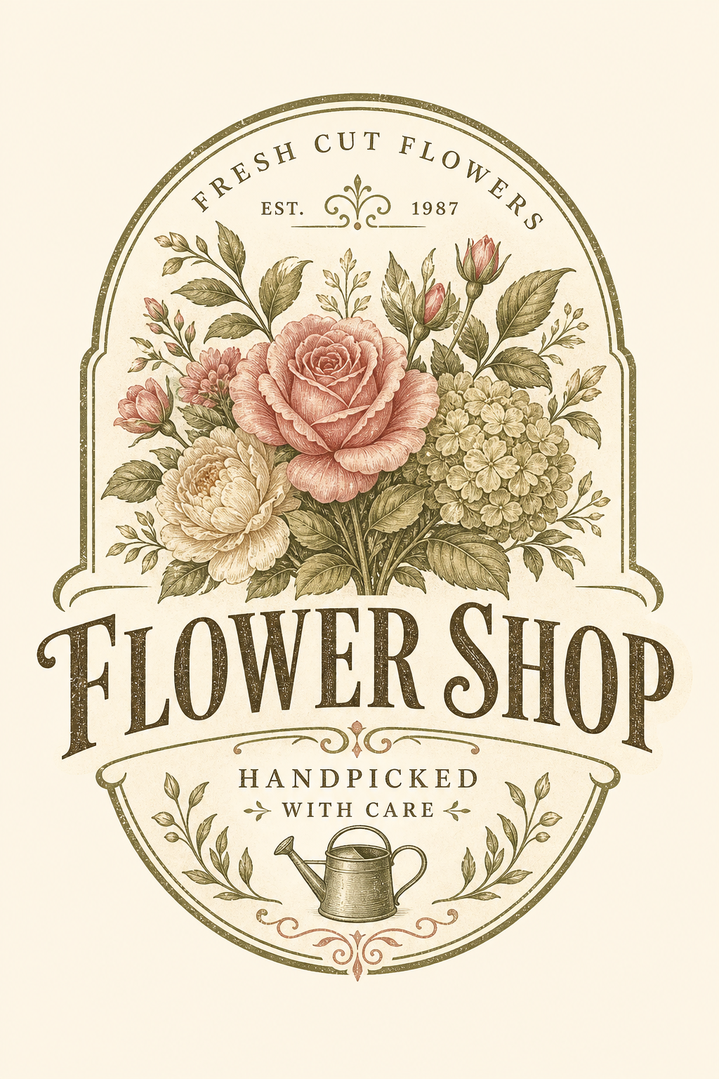 Flower Shop Logo — vintage style logo concept, featuring botanical floral imagery, garden palette, organic curves
