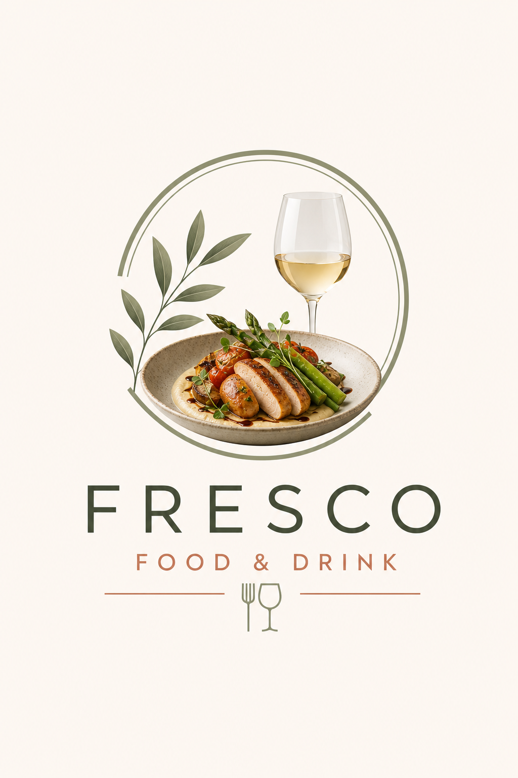 Food &amp; Drink Logo — modern style logo concept, featuring gourmet dish photography, fresh ingredients, warm appetizing tones