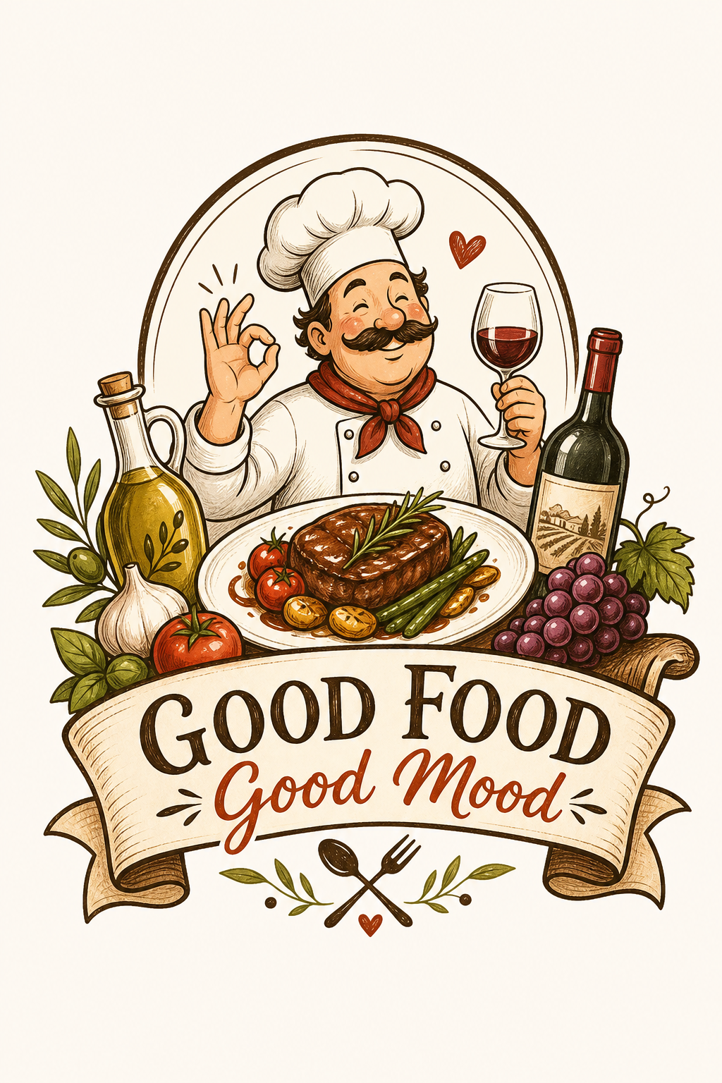 Food &amp; Drink Logo — illustration style logo concept, featuring gourmet dish photography, fresh ingredients, warm appetizing tones