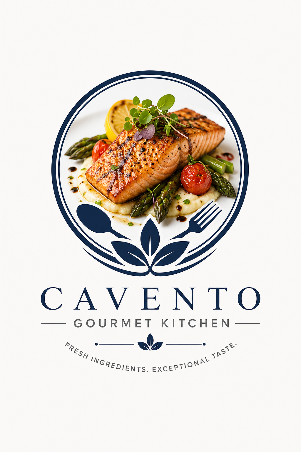Food Logo — corporate style logo concept, featuring gourmet dish photography, fresh ingredients, warm appetizing tones