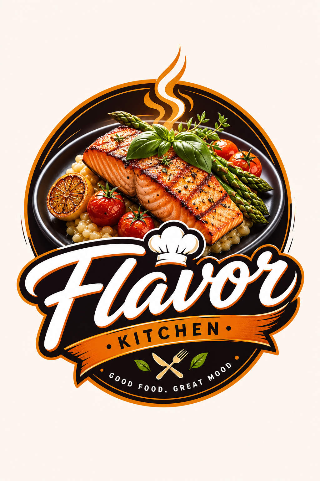 Food Logo — vibrant style logo concept, featuring gourmet dish photography, fresh ingredients, warm appetizing tones