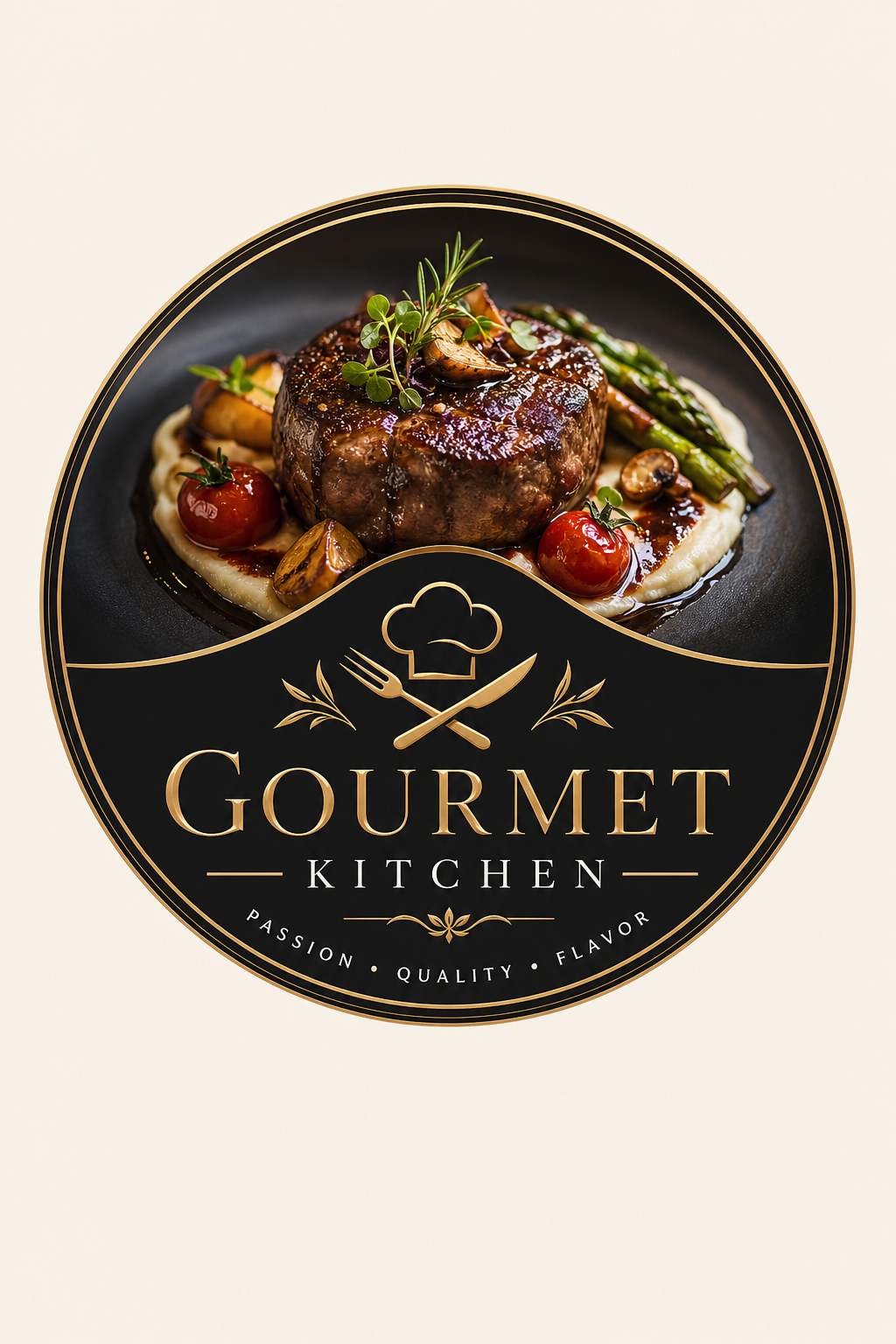 Food Logo — elegant style logo concept, featuring gourmet dish photography, fresh ingredients, warm appetizing tones